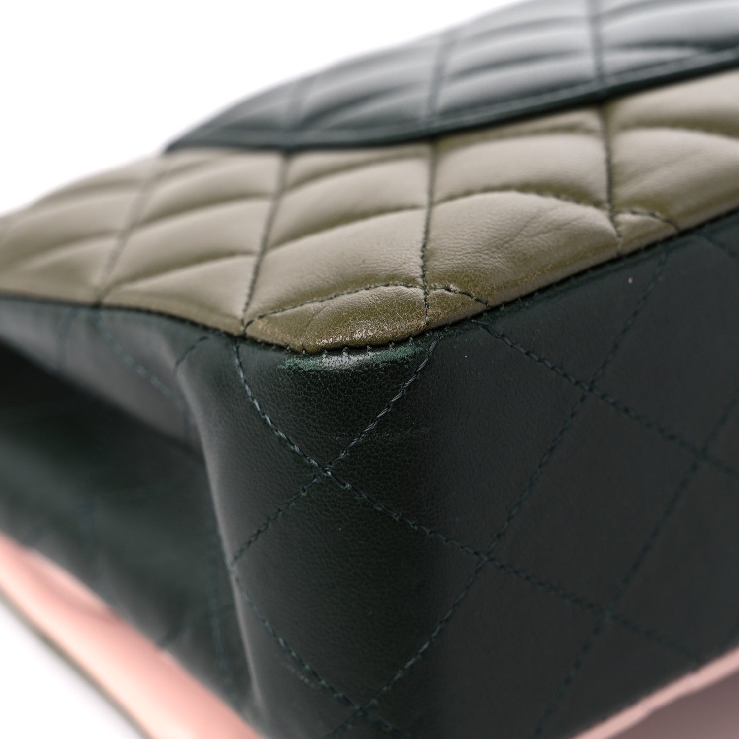 Chanel Lambskin Quilted Tri-Color Medium Double Flap Green Pink 10 of 11