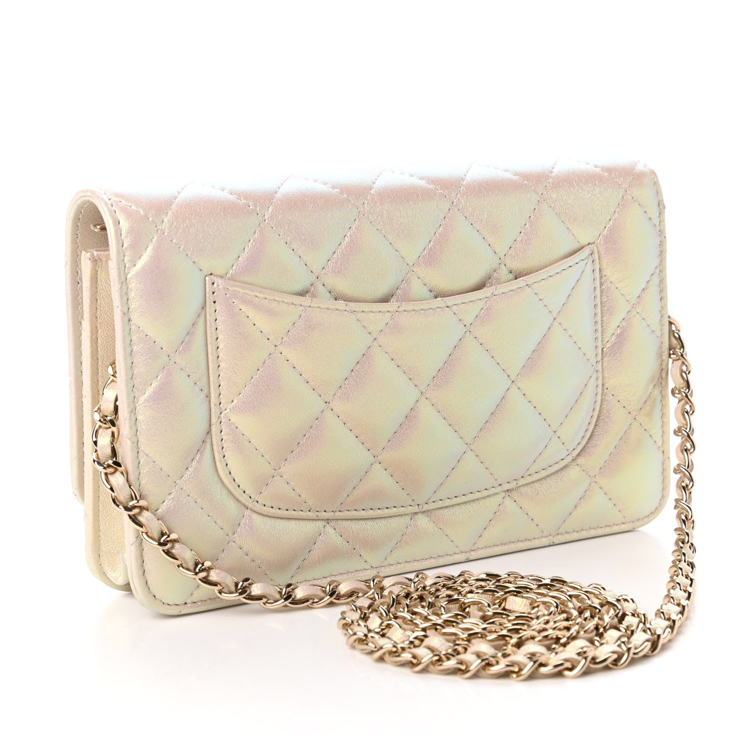 Chanel Iridescent Lambskin Quilted Wallet On Chain WOC Ivory 3 of 12