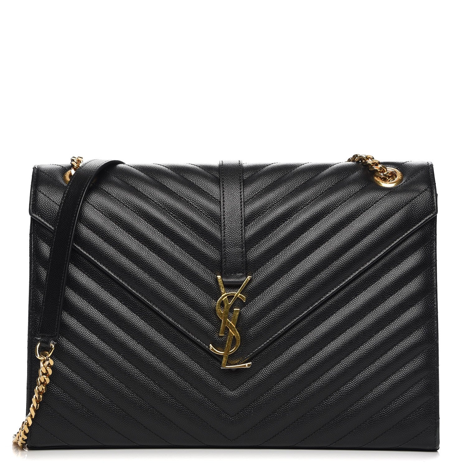 Saint Laurent Grain De Poudre Matelasse Chevron Large Monogram Satchel Black 1 of 10