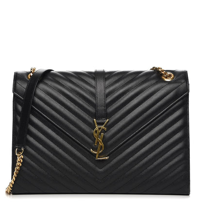 Saint Laurent Grain De Poudre Matelasse Chevron Large Monogram Satchel Black 1 of 10
