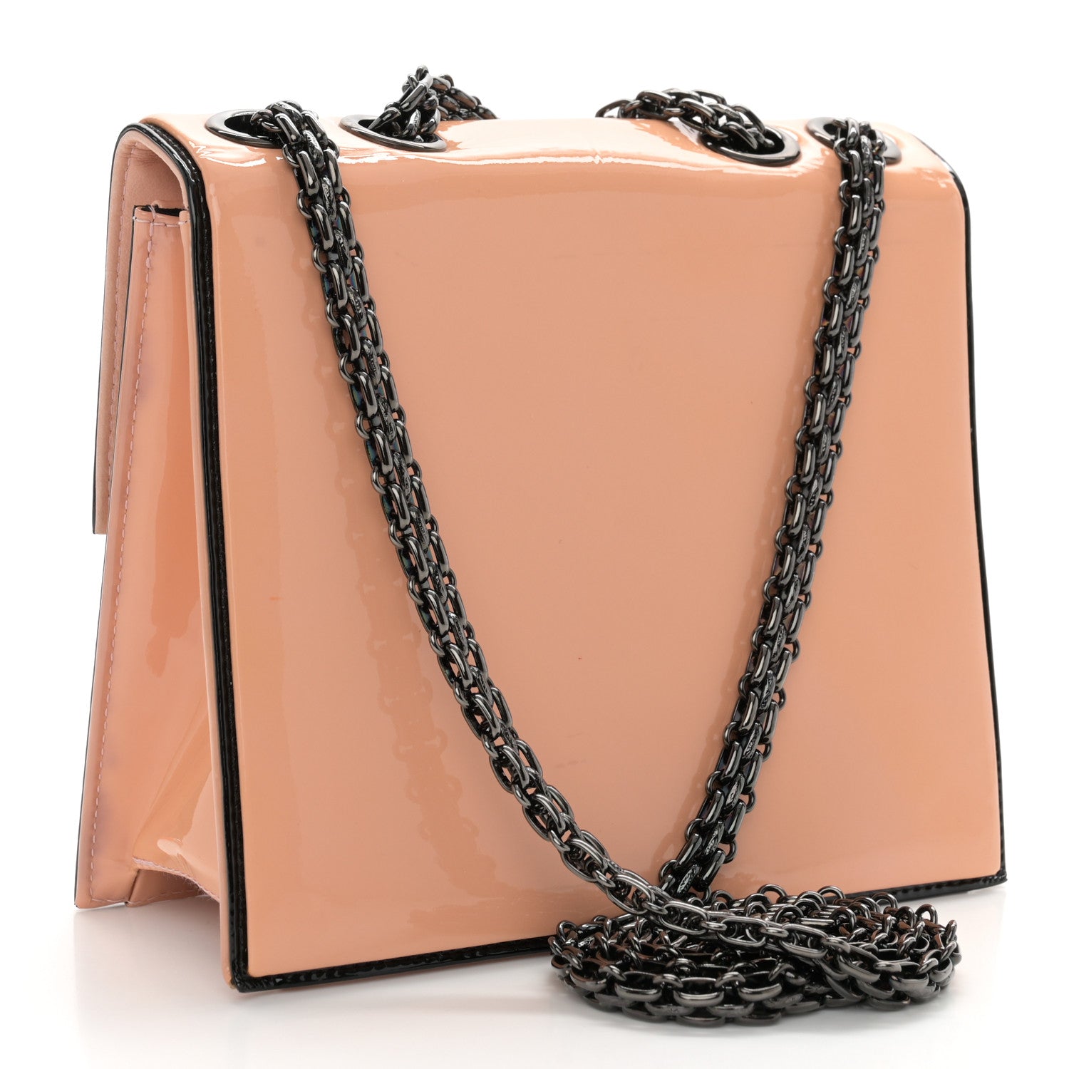Chanel Patent Mademoiselle Flap Beige Black 3 of 12