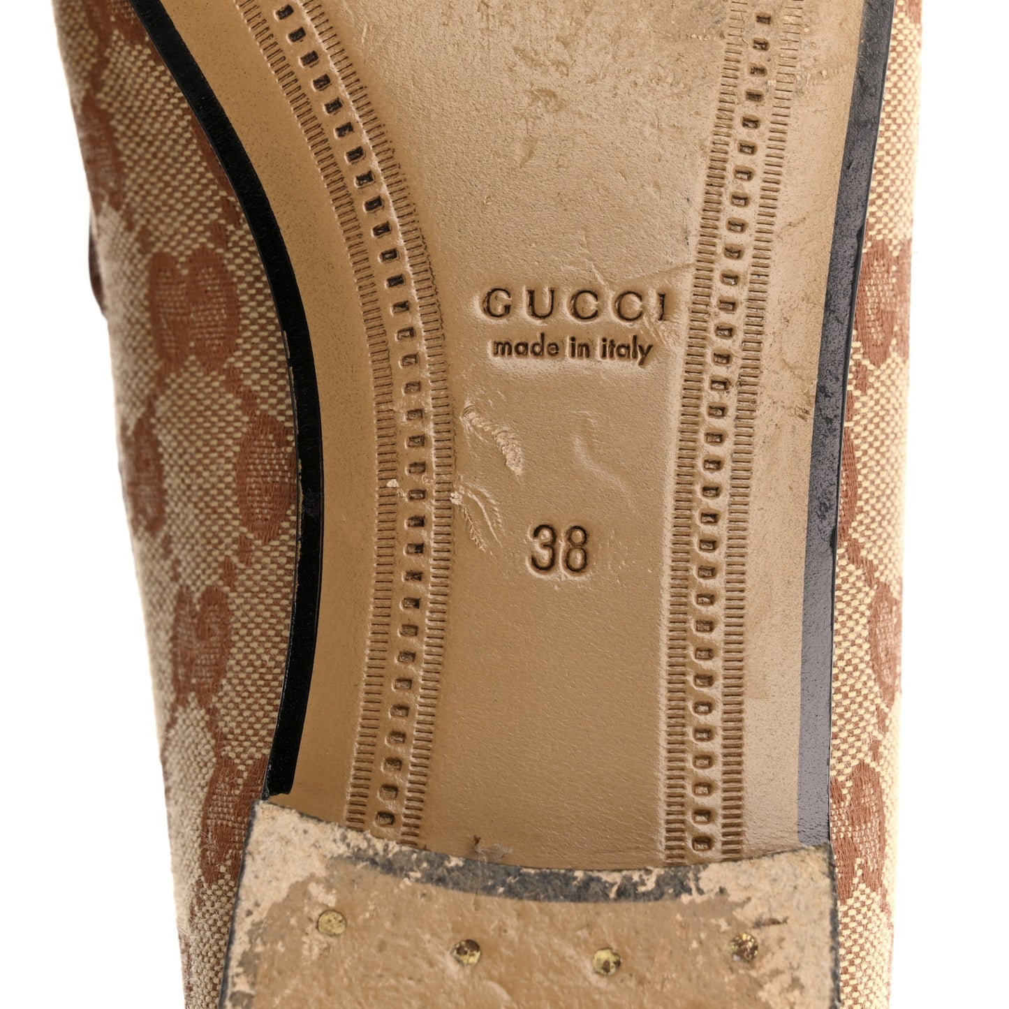 Canvas GG Monogram Horsebit Womens Jordaan Loafers 38 Beige Ruggine Rust