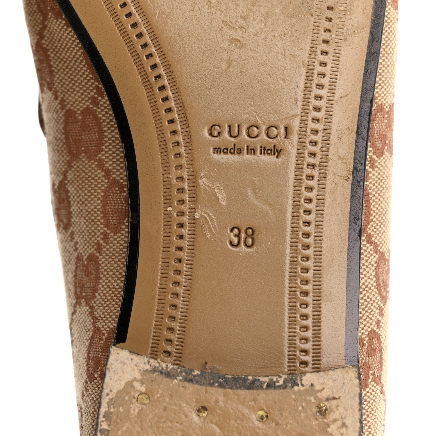 Gucci Canvas GG Monogram Horsebit Womens Jordaan Loafers 38 Beige Ruggine Rust 8 of 12