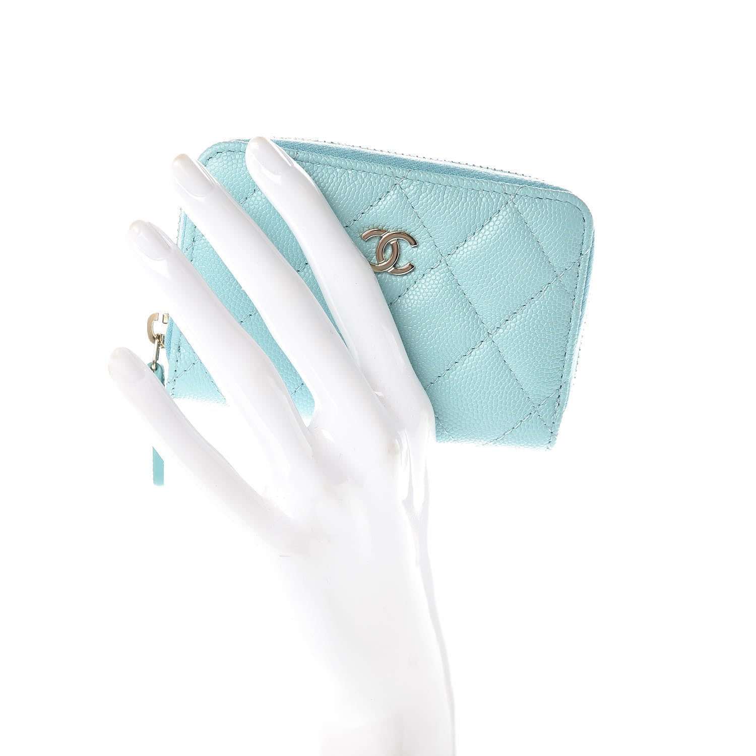 Chanel Caviar Quilted Zip Coin Purse Light Blue 2 of 8
