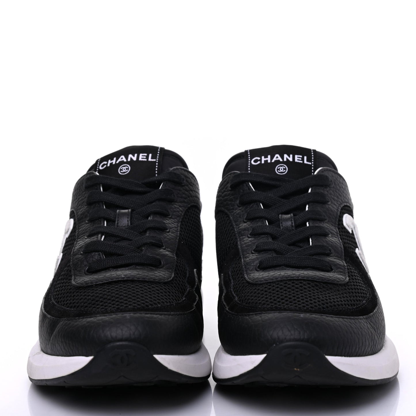 Calfskin Mesh Lycra Suede Womens Logo Sneakers 41.5 Black
