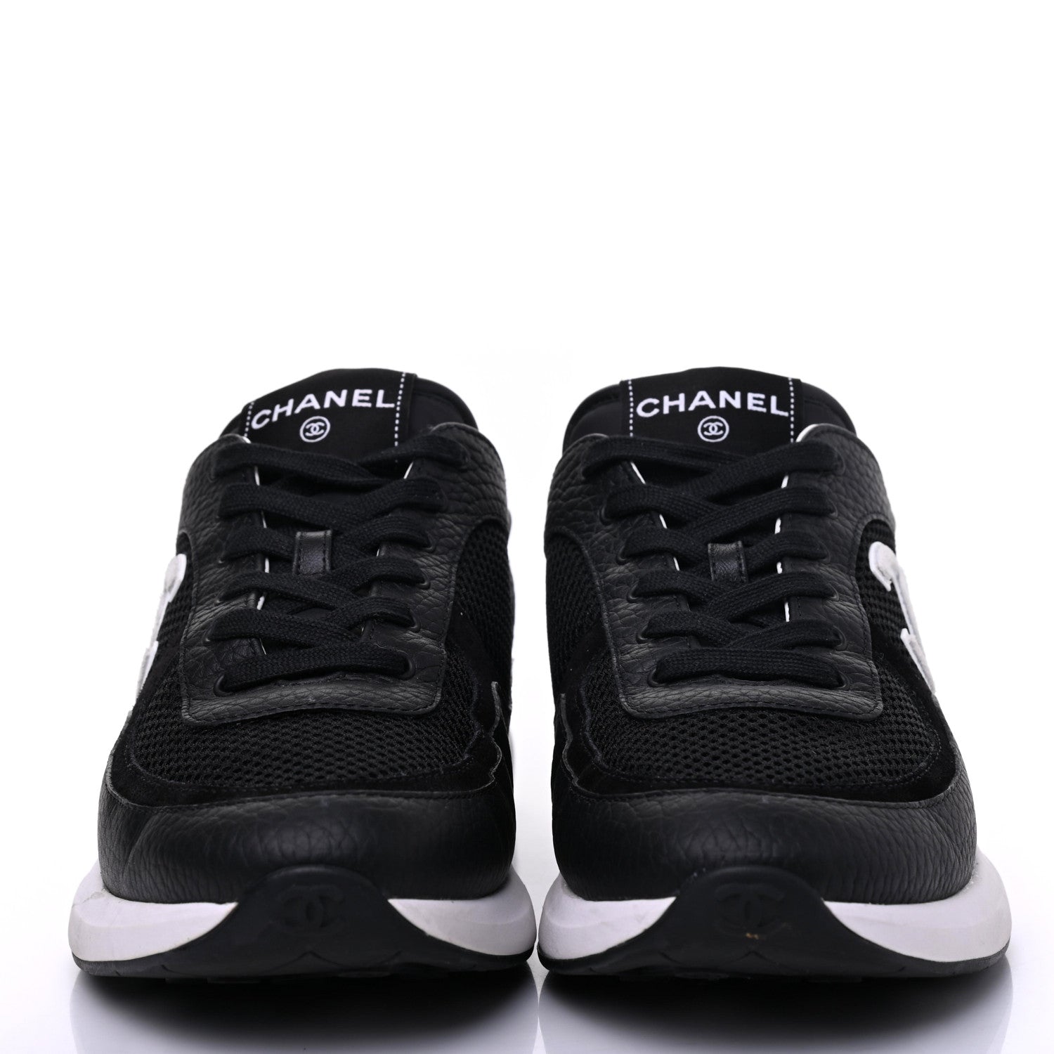 Chanel Calfskin Mesh Lycra Suede Womens Logo Sneakers 41.5 Black 2 of 16