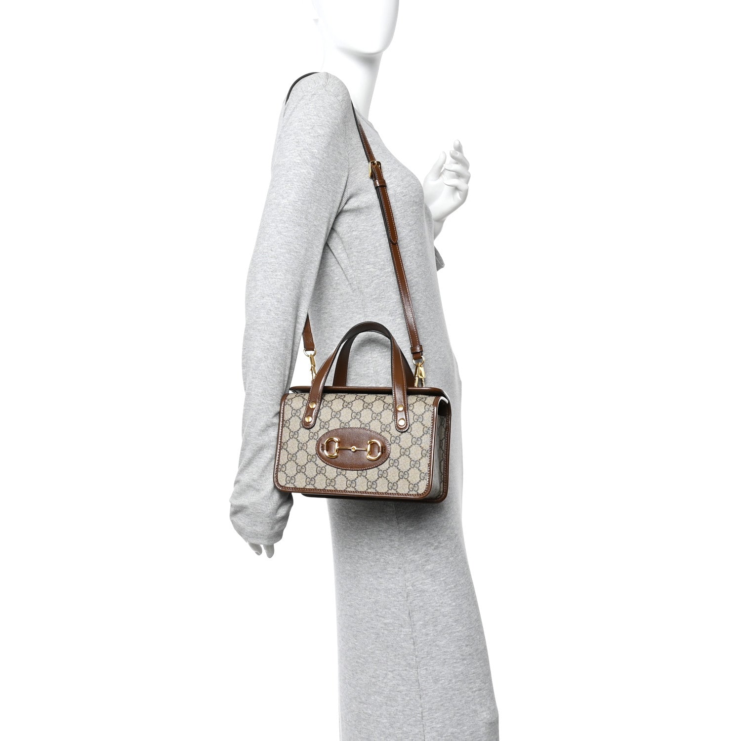 Gucci GG Supreme Monogram Azalea Calfskin Mini Horsebit 1955 Foldover Top Handle Bag Beige Ebony Brown Sugar 2 of 10