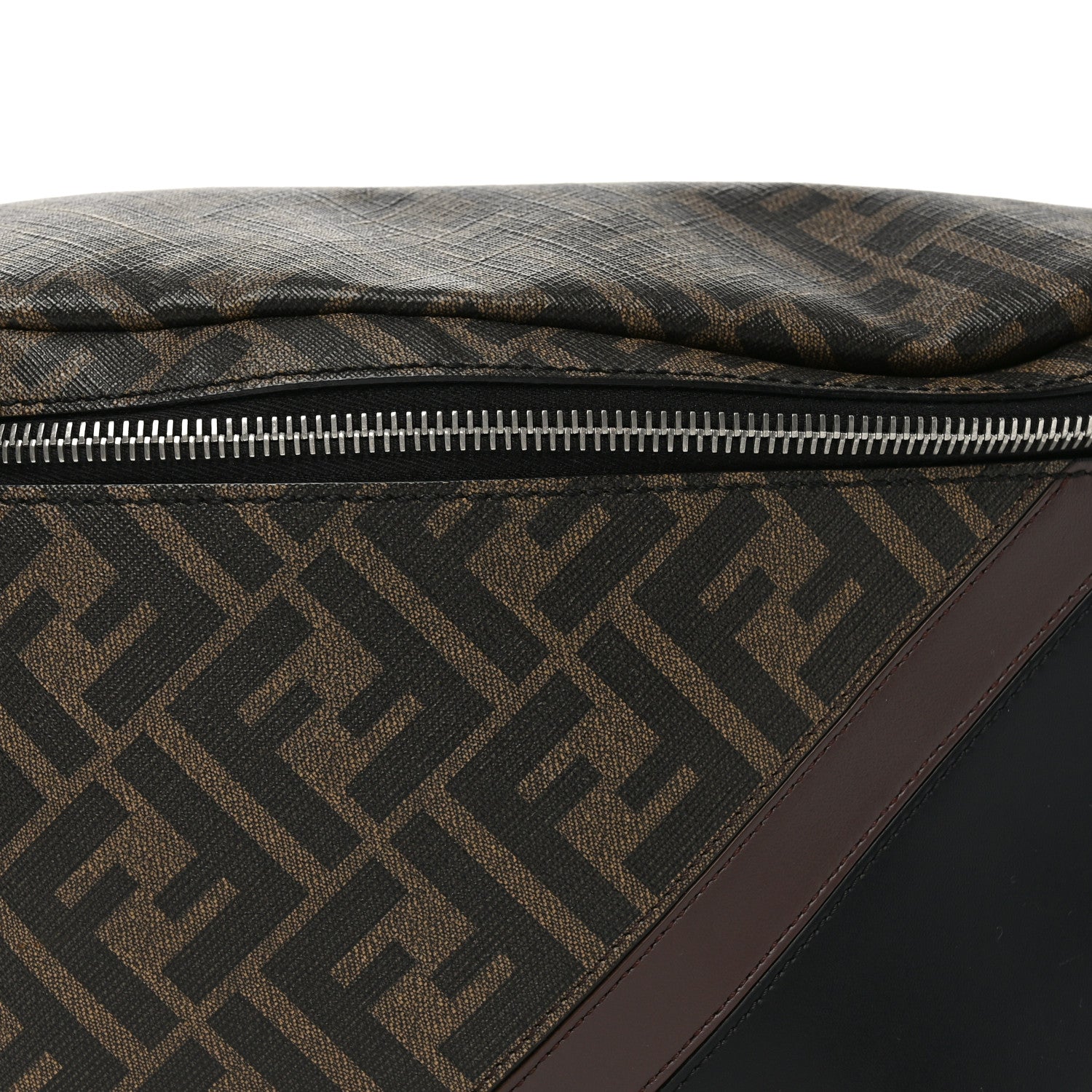 Fendi Glazed Fabric Vitello Liberty FF 1974 Diagonal Belt Bag Tobacco Moresco Black 7 of 9