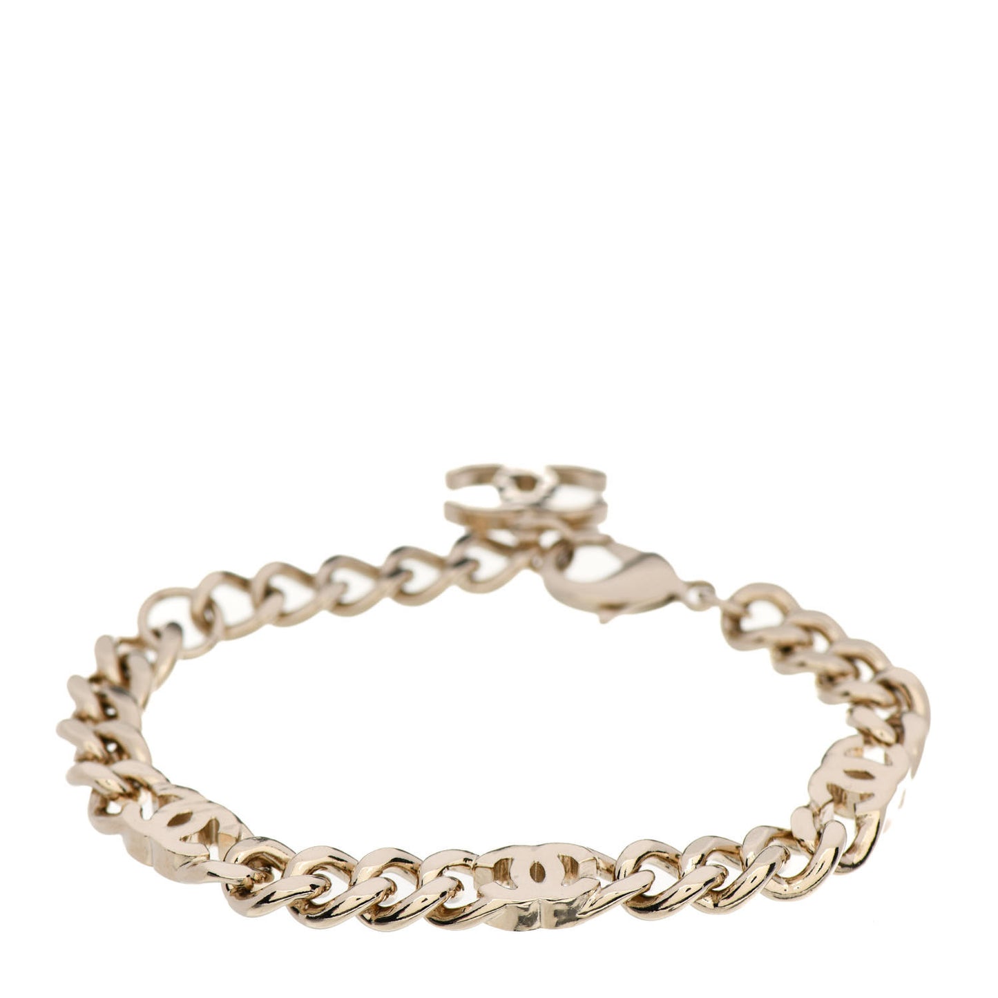 Enamel Metal CC Chain Bracelet Gold White
