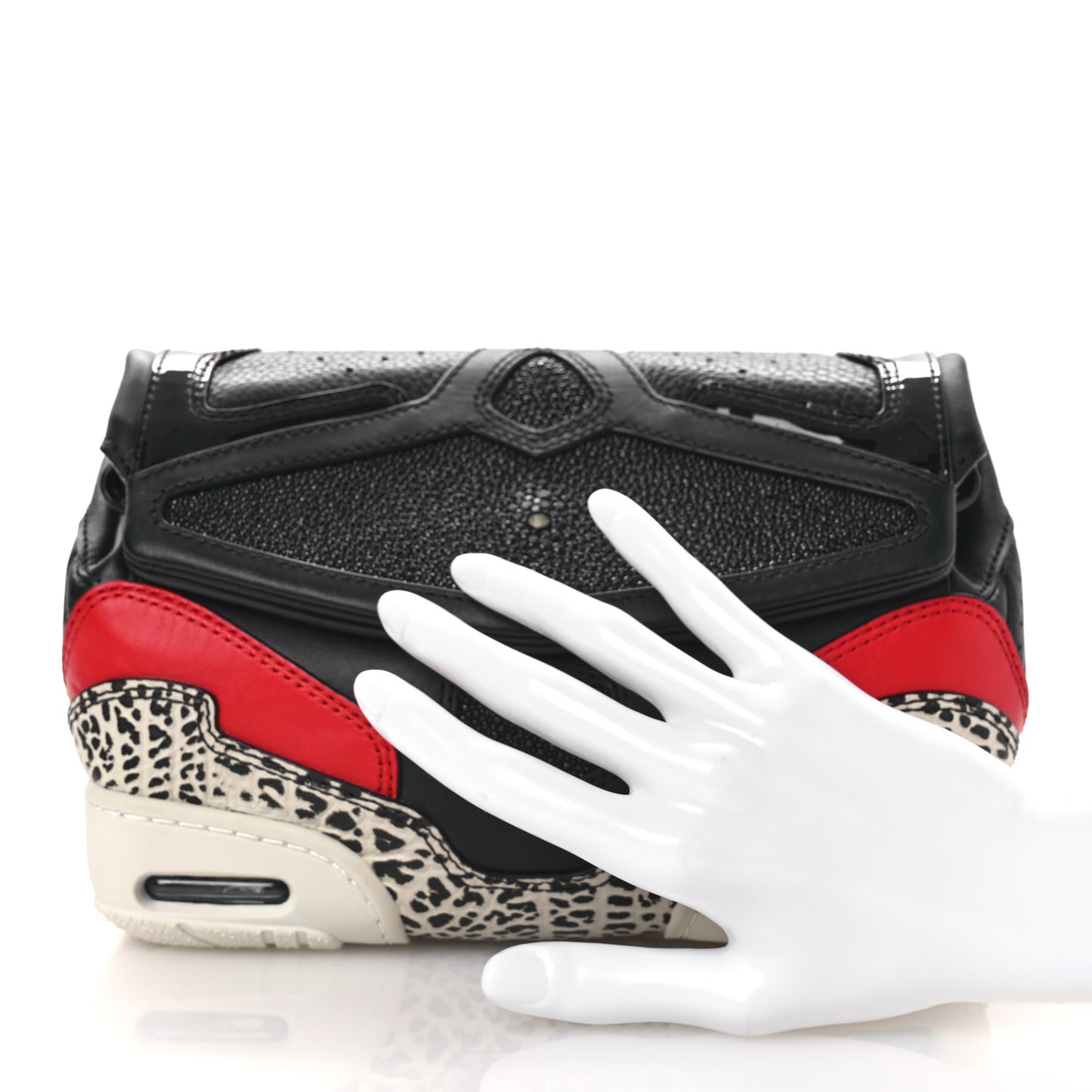 Stingray Calfskin Perforated Sneaker Clutch Black Red White