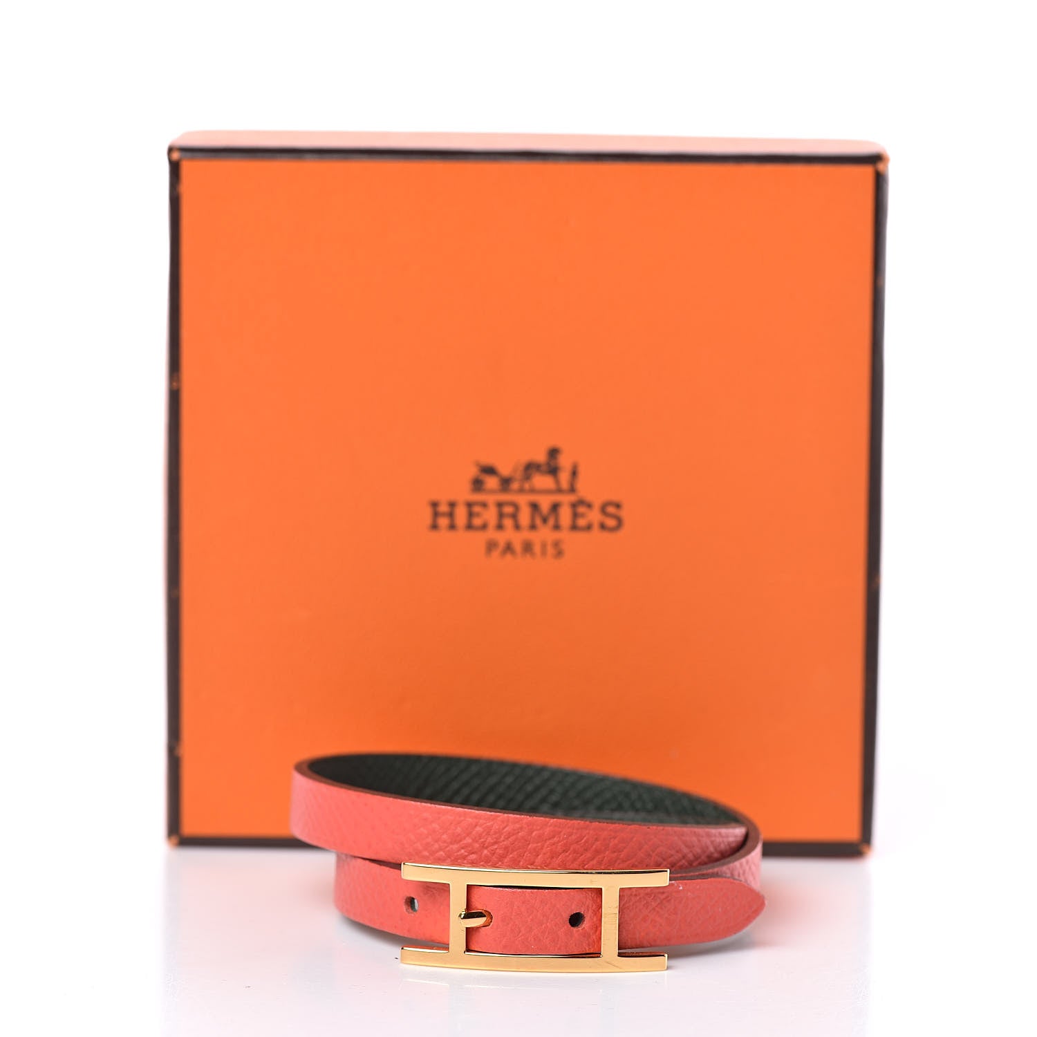 Hermes Epsom Behapi Double Tour Bracelet XS Rose Jaipur Vert Anglais 6 of 6
