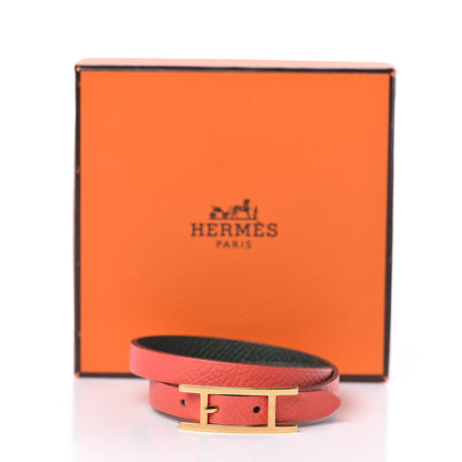 Hermes Epsom Behapi Double Tour Bracelet XS Rose Jaipur Vert Anglais 6 of 6