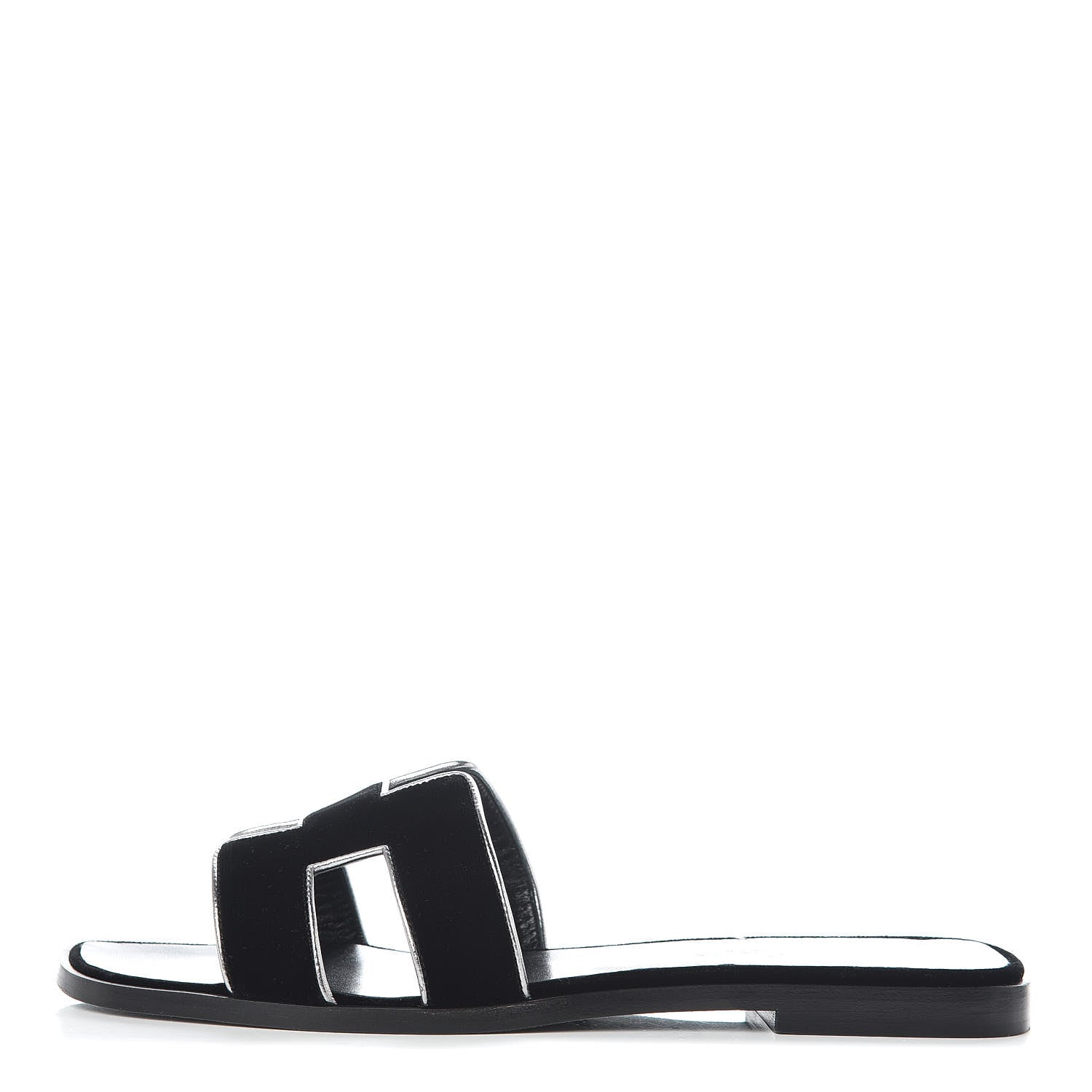 Hermes Velvet Nappa Oran Sandals 39 Black Argent Vieilli 1 of 7