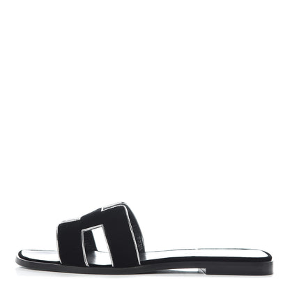 Hermes Velvet Nappa Oran Sandals 39 Black Argent Vieilli 1 of 7