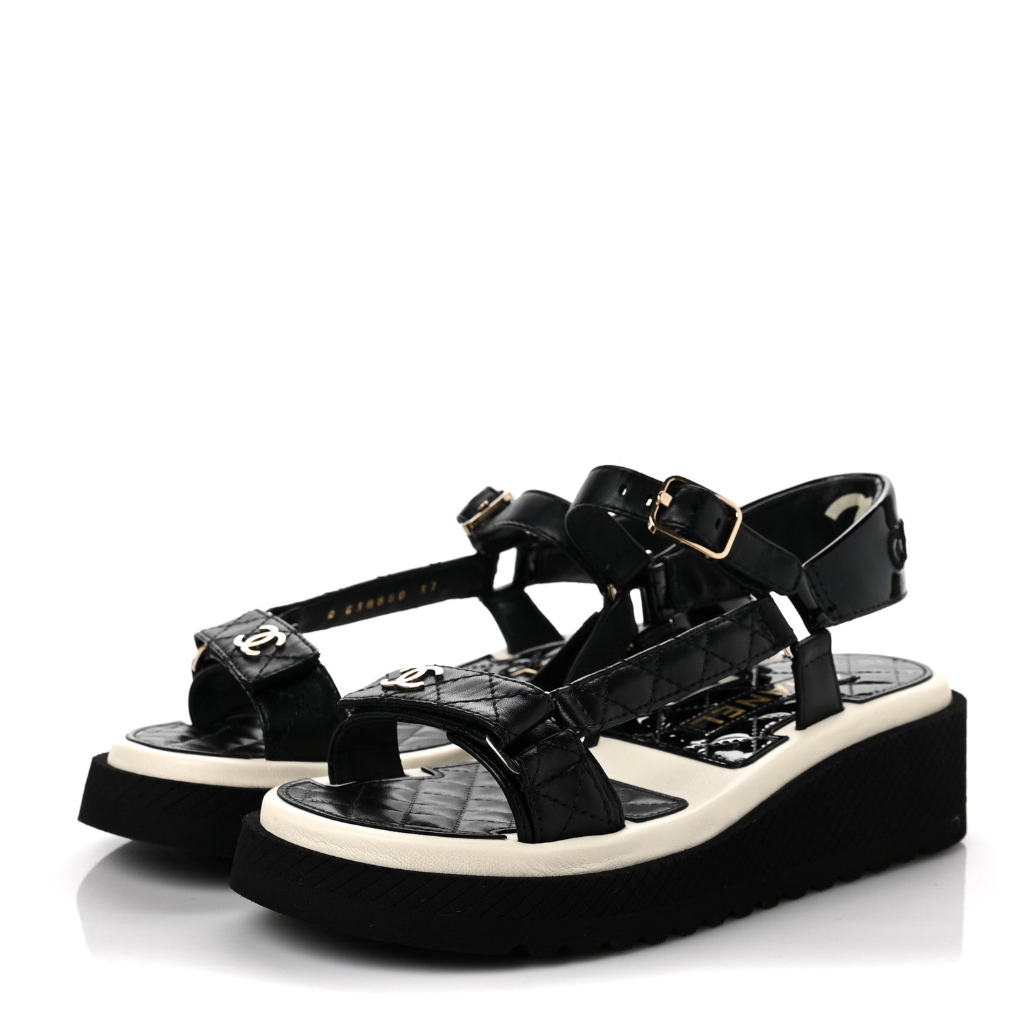 Chanel Lambskin Logo Platform Sandals 37 Black White 3 of 10