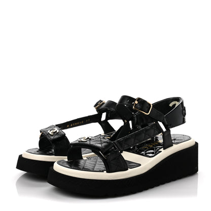 Chanel Lambskin Logo Platform Sandals 37 Black White 3 of 10
