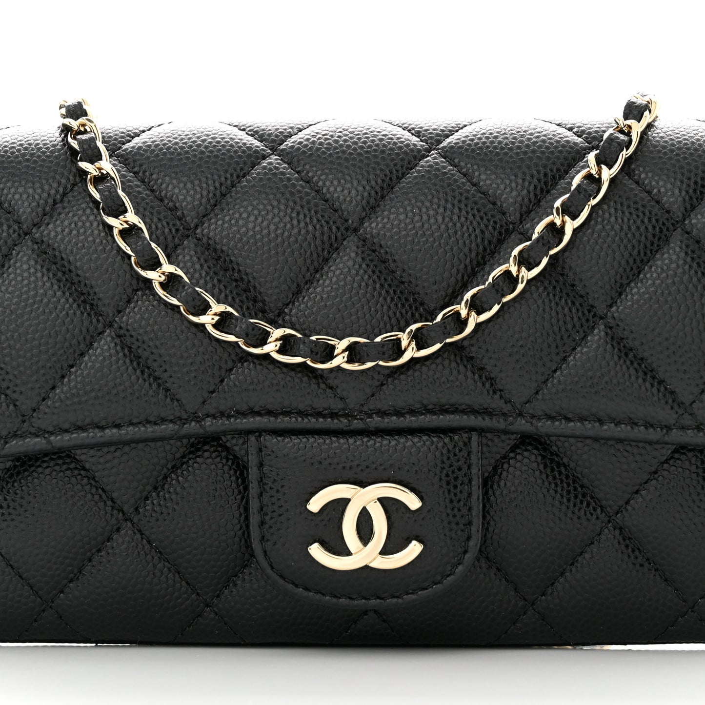 Caviar Quilted Glasses Case With Chain Black