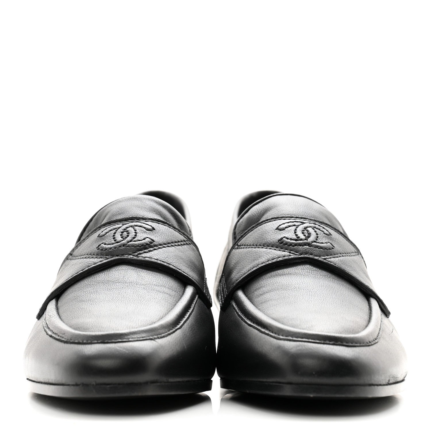 Chanel Calfskin Womens Stitched CC Loafers 35.5 Black 2 of 10