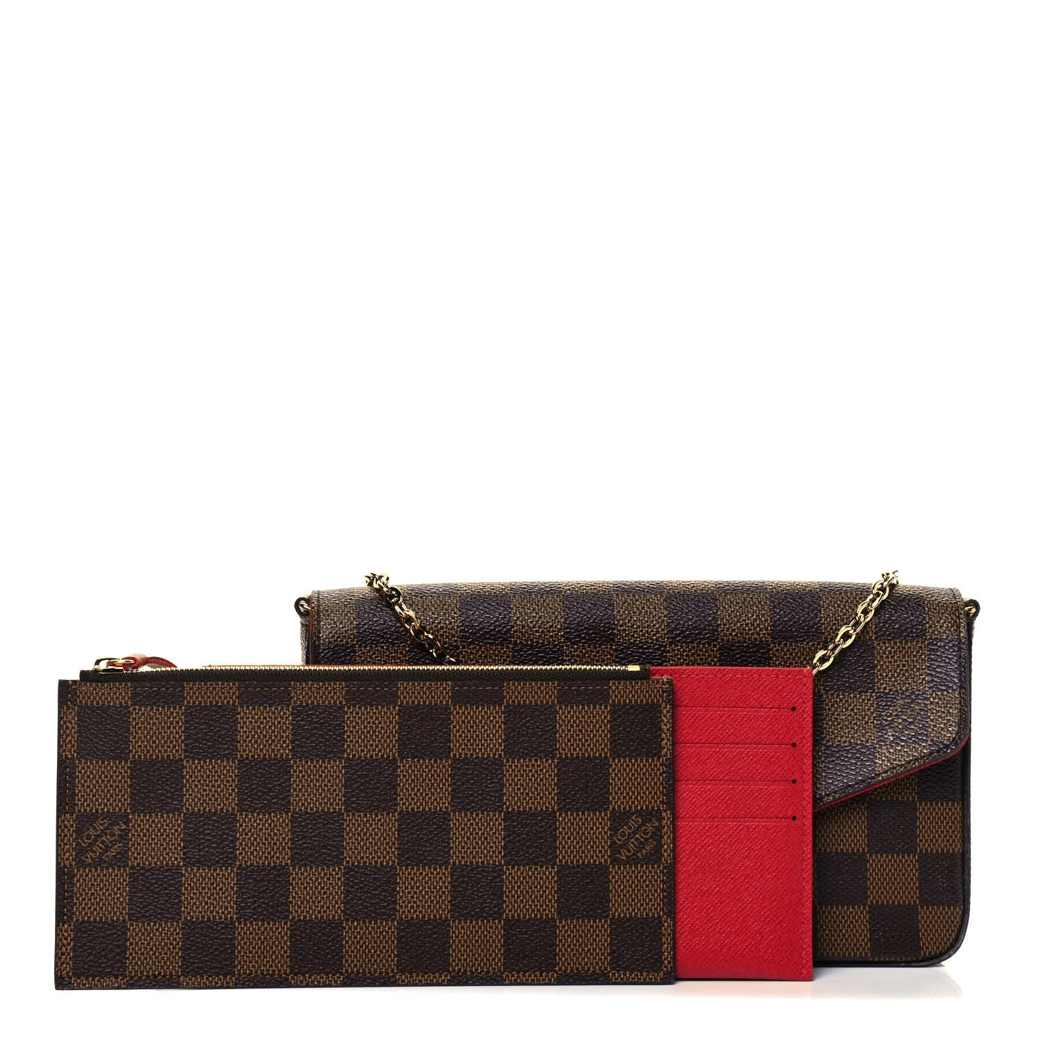 Louis Vuitton Damier Ebene Pochette Felicie Chain Wallet 3 of 10