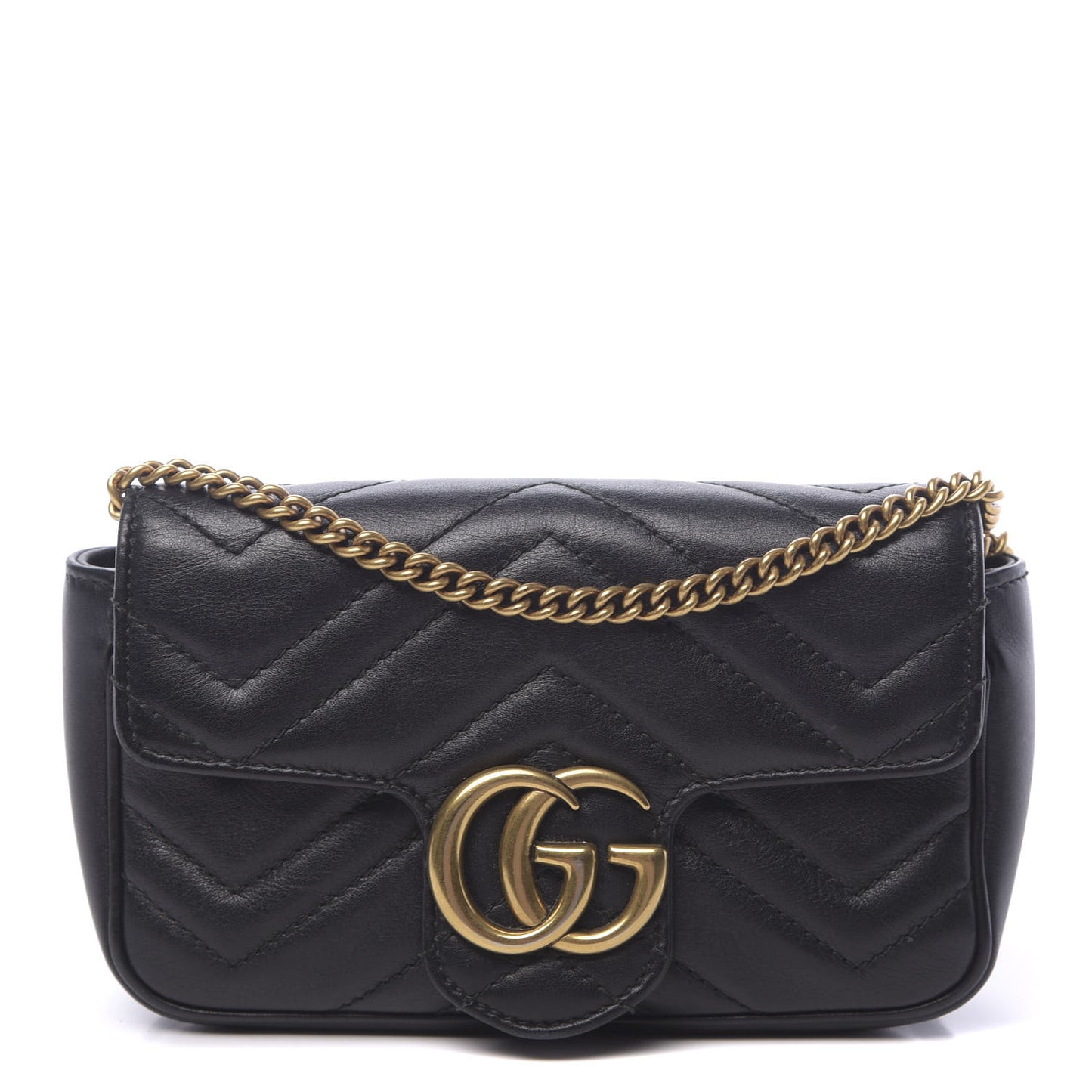 Calfskin Matelasse Super Mini GG Marmont Shoulder Bag Black