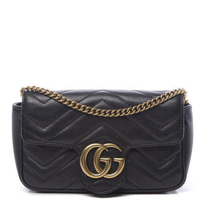 Gucci Calfskin Matelasse Super Mini GG Marmont Shoulder Bag Black 1 of 12