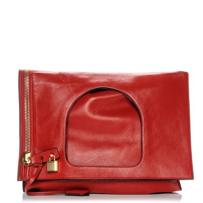 Tom Ford Ramskin Large Alix Padlock Zip Shoulder Bag Flame Red 1 of 7