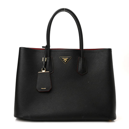 Prada Saffiano Cuir Large Double Bag Black Fuoco 1 of 16