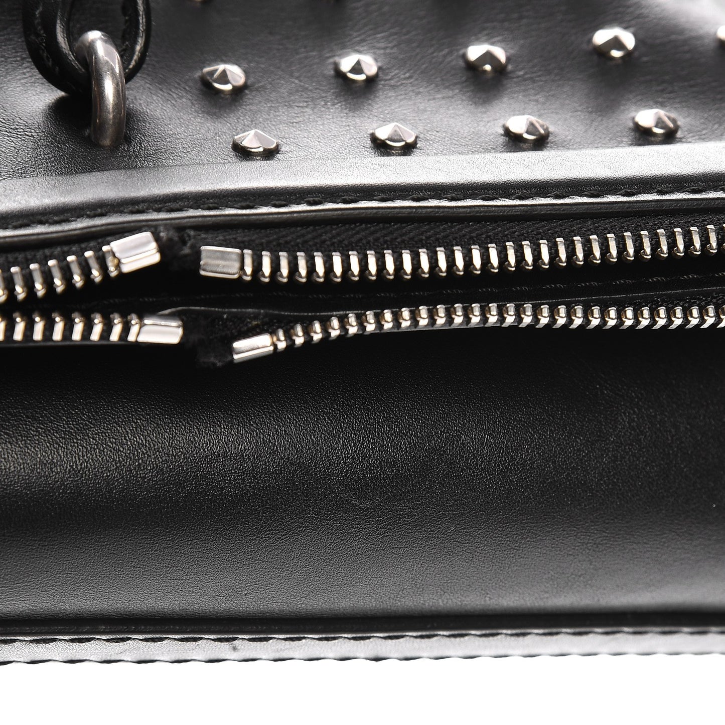 Calfskin Studded Padlock Skull Clutch Black