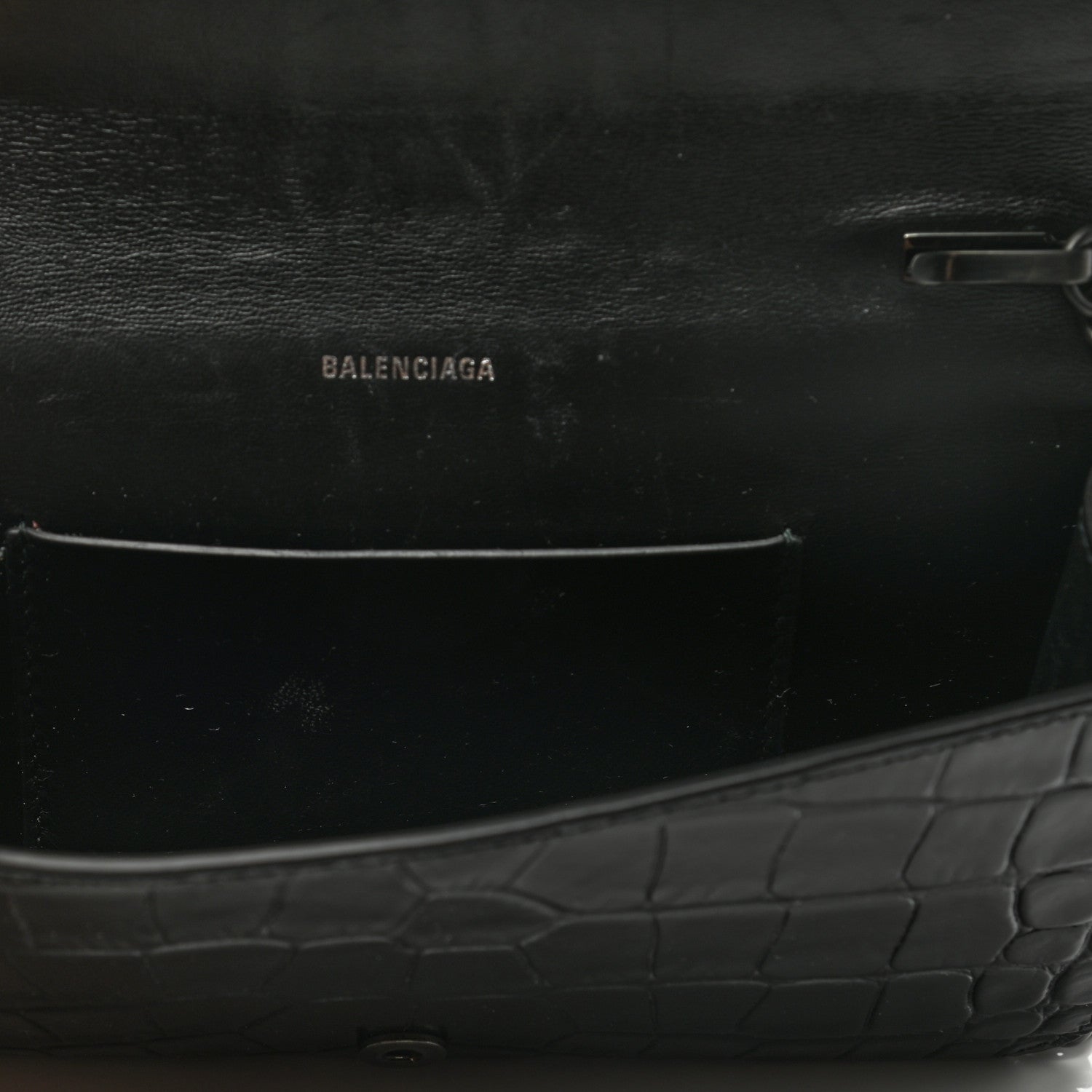 Balenciaga Shiny Calfskin Crocodile Embossed BB Phone Holder Wallet On Chain Black 4 of 7
