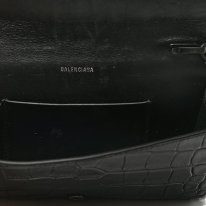 Balenciaga Shiny Calfskin Crocodile Embossed BB Phone Holder Wallet On Chain Black 4 of 7