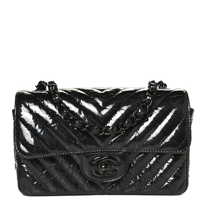 Chanel Patent Metallic Crumpled Calfskin Chevron Quilted Mini Rectangular Flap So Black 1 of 12