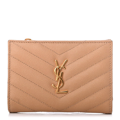 Saint Laurent Grain De Poudre Matelasse Chevron Monogram Zipped Two-Part Wallet Cork 1 of 7