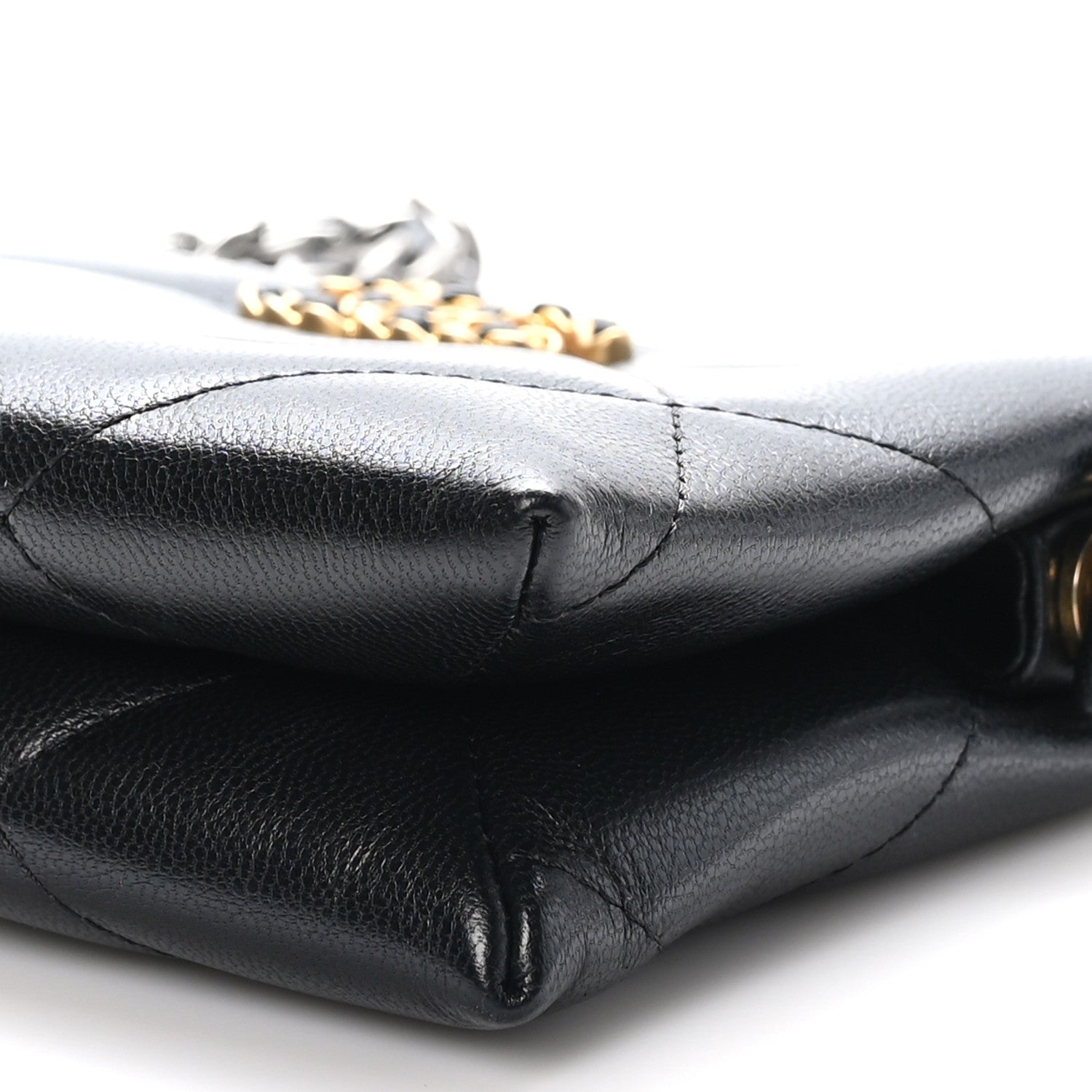 Chanel Shiny Goatskin Quilted Small Chanel 19 Pouch With Handle Black 11 of 12