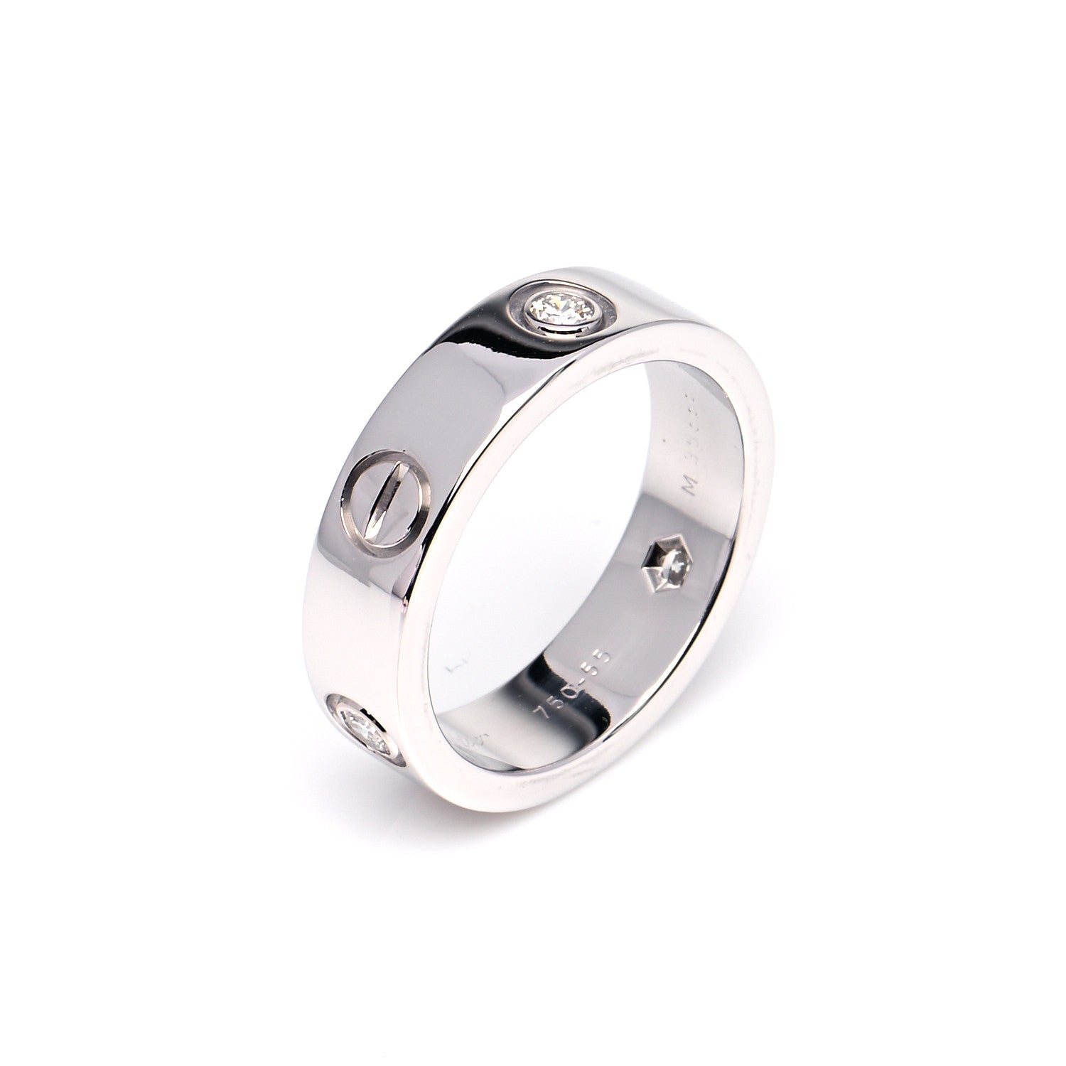 Cartier 18K White Gold 3 Diamond 5.5mm LOVE Ring 55 7.25 6 of 6