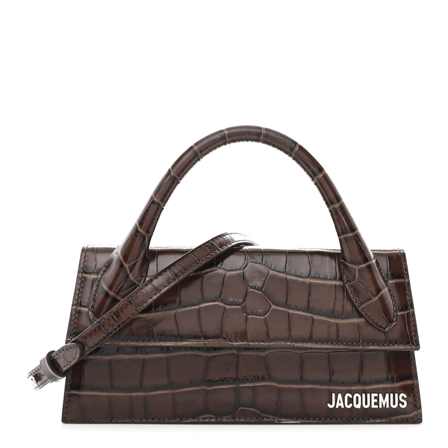 Jacquemus Calfskin Crocodile Embossed Le Chiquito Long Dark Brown 1 of 9