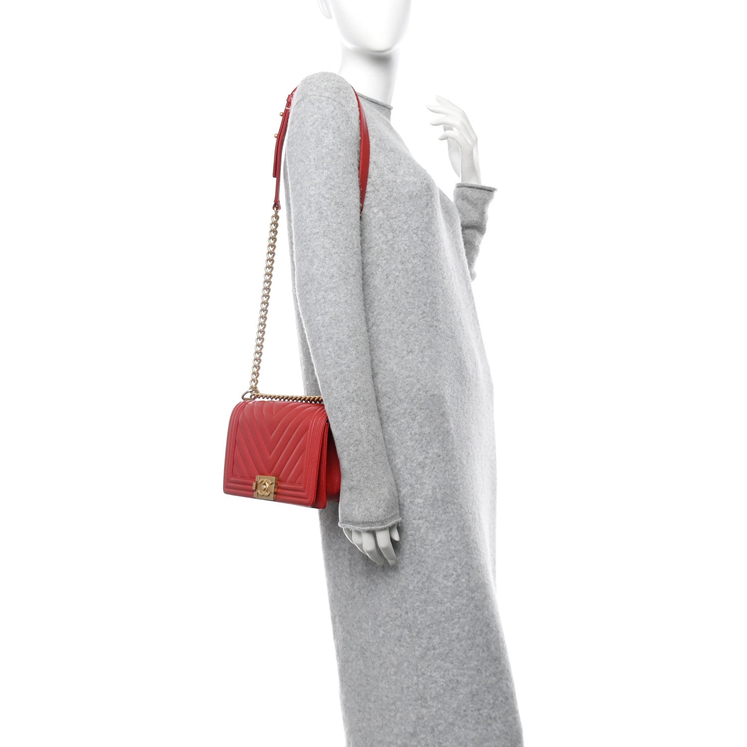 Chanel Caviar Chevron Quilted Medium Boy Flap Red 2 of 12