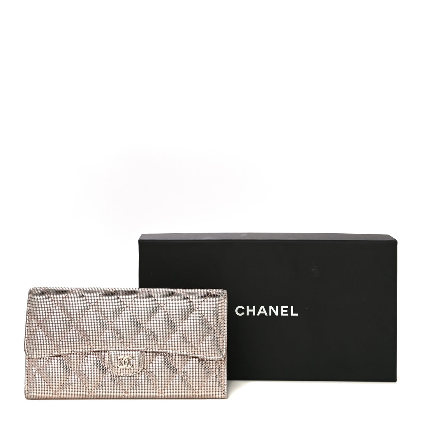 Metallic Calfskin Quilted Pixel Effect Large Flap Wallet Pink