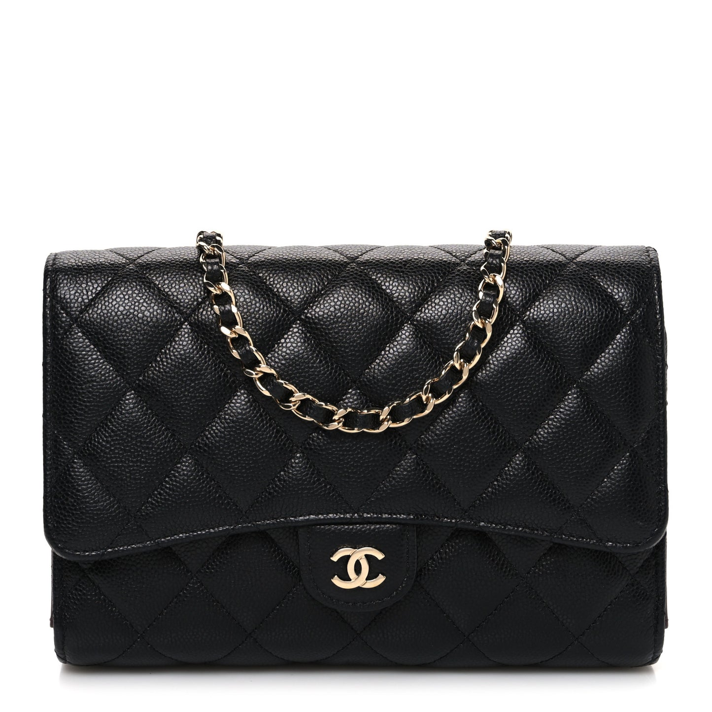 Caviar Quilted Phone Holder Wallet on Removable Chain Black