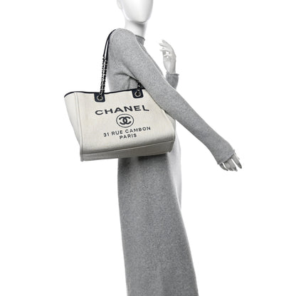 Chanel Woven Straw Raffia Small Deauville Tote White Navy 2 of 12