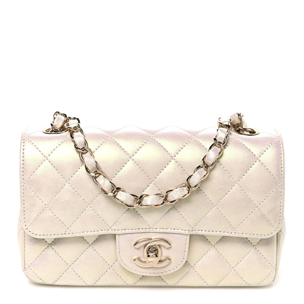 Chanel Iridescent Lambskin Quilted Mini Rectangular Flap Ivory 1 of 11