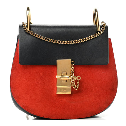 Chloe Suede Smooth Calfskin Mini Drew Shoulder Bag Plaid Red Black 1 of 6