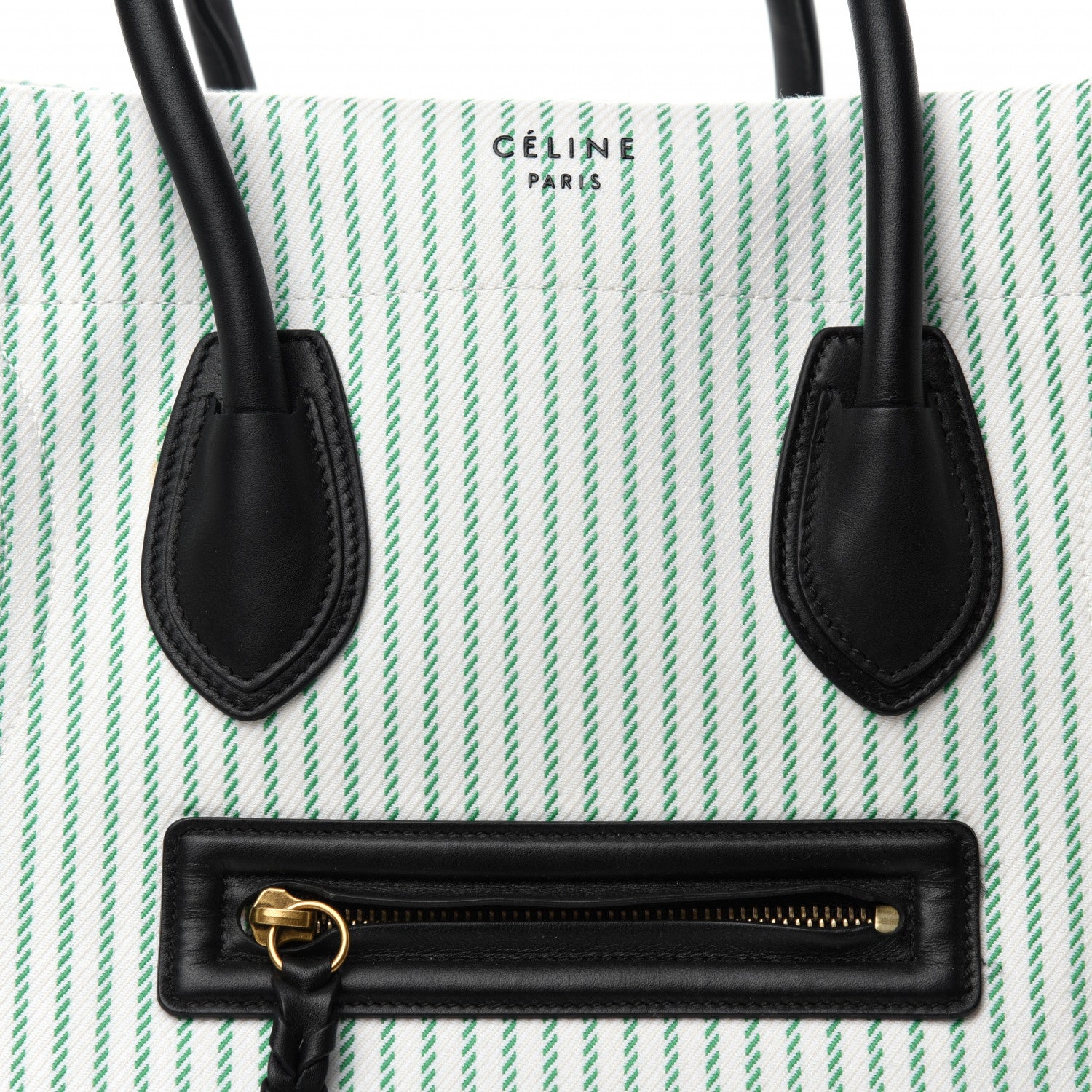 Celine Cotton Canvas Striped Medium Phantom Luggage White Green 7 of 10
