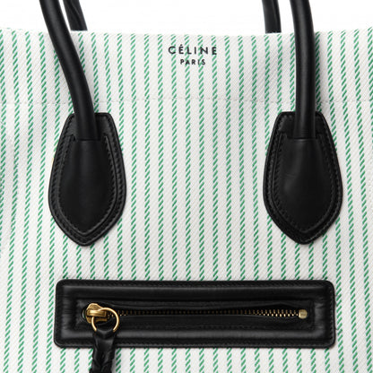 Celine Cotton Canvas Striped Medium Phantom Luggage White Green 7 of 10