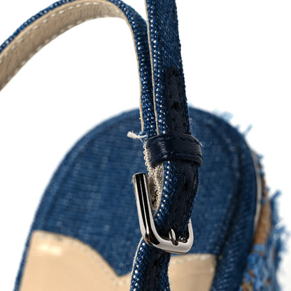 Jimmy Choo Denim Fringed Raffia Almer 105 Wedge Sandals 37.5 Navy 8 of 8