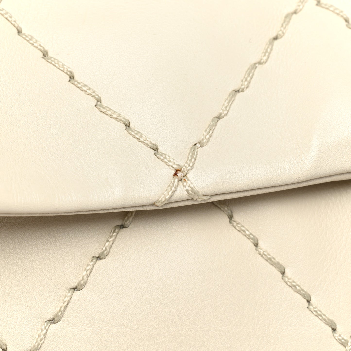 Calfskin Stitched Large Expandable Flap Bag White