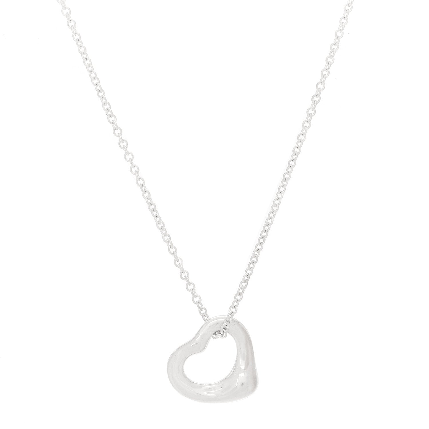 Tiffany Sterling Silver 11mm Elsa Peretti Open Heart Pendant Necklace 1 of 7