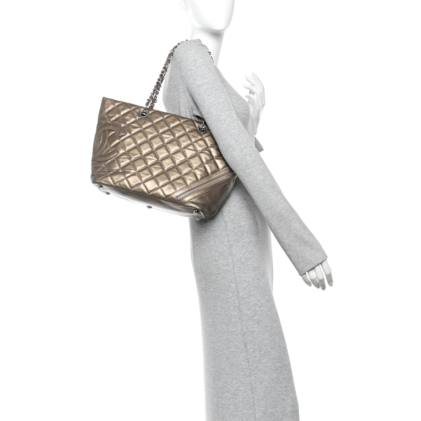 Metallic Aged Calfskin Quilted Large Cotton Club Tote Bronze