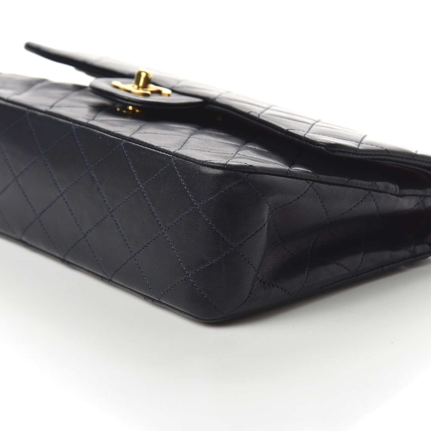 Lambskin Quilted Medium Double Flap Navy