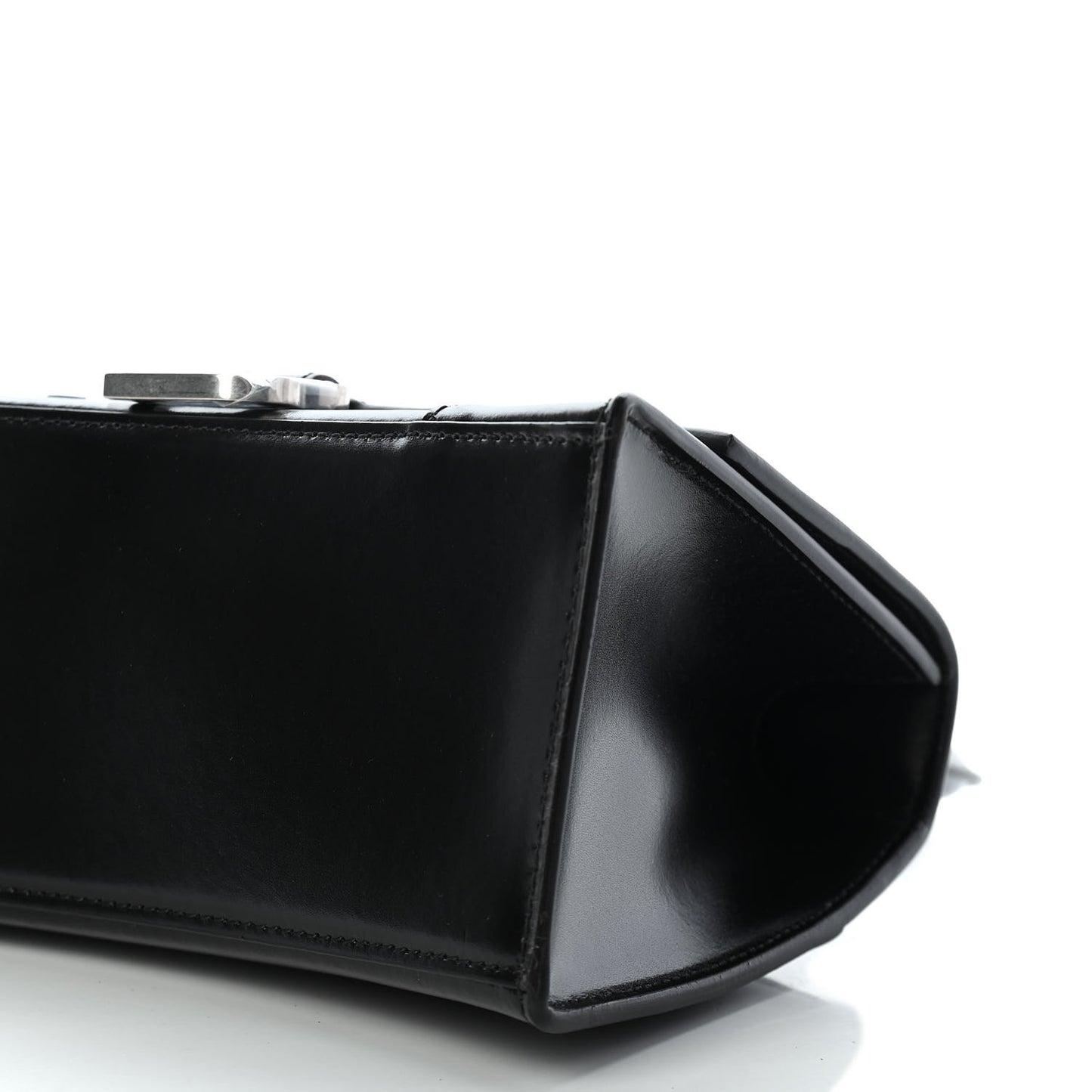 Shiny Box Calfskin Graffiti Logo Small Hourglass Top Handle Bag Black Silver