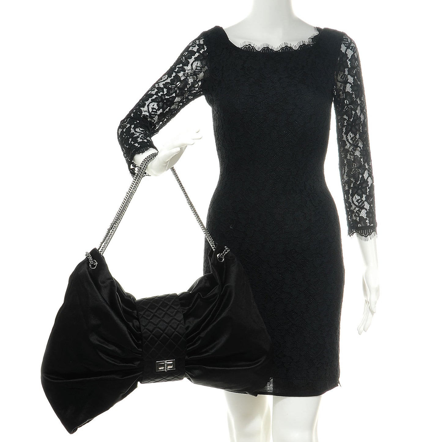 Satin Large Bow Bag Black